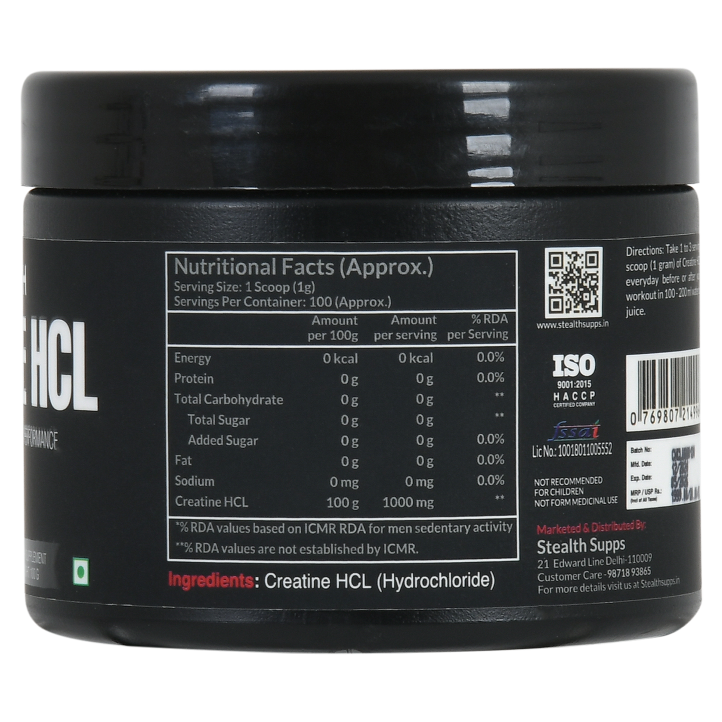 Creatine HCL - 100 Grams Unflavoured