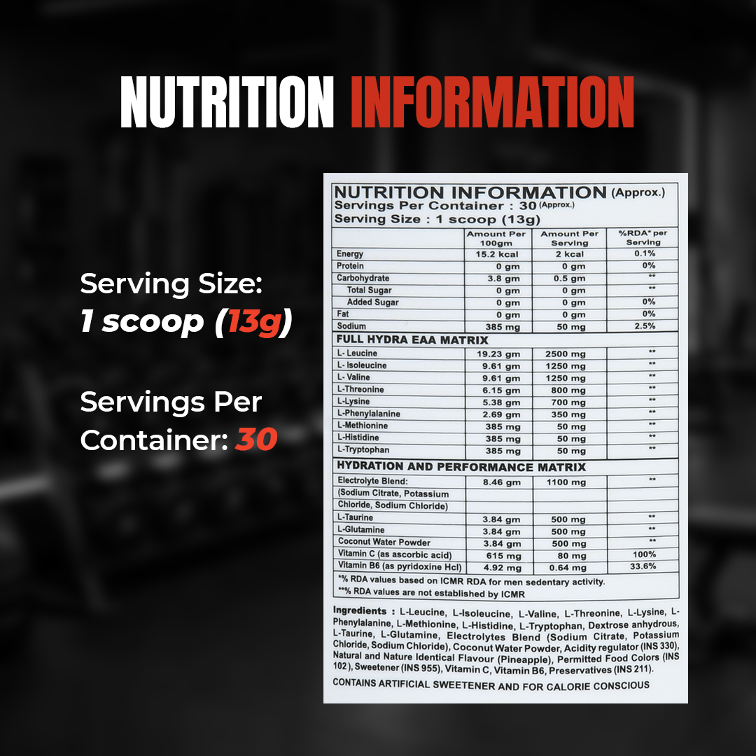 Hydra EAA – Essential Amino Acids with Electrolytes (390 g)